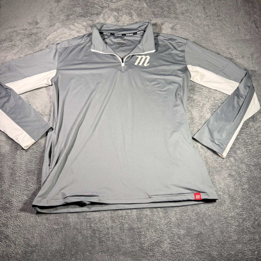 Marucci Mens Gray White Quarter Zip Performance Pullover Long Sleeve Size M